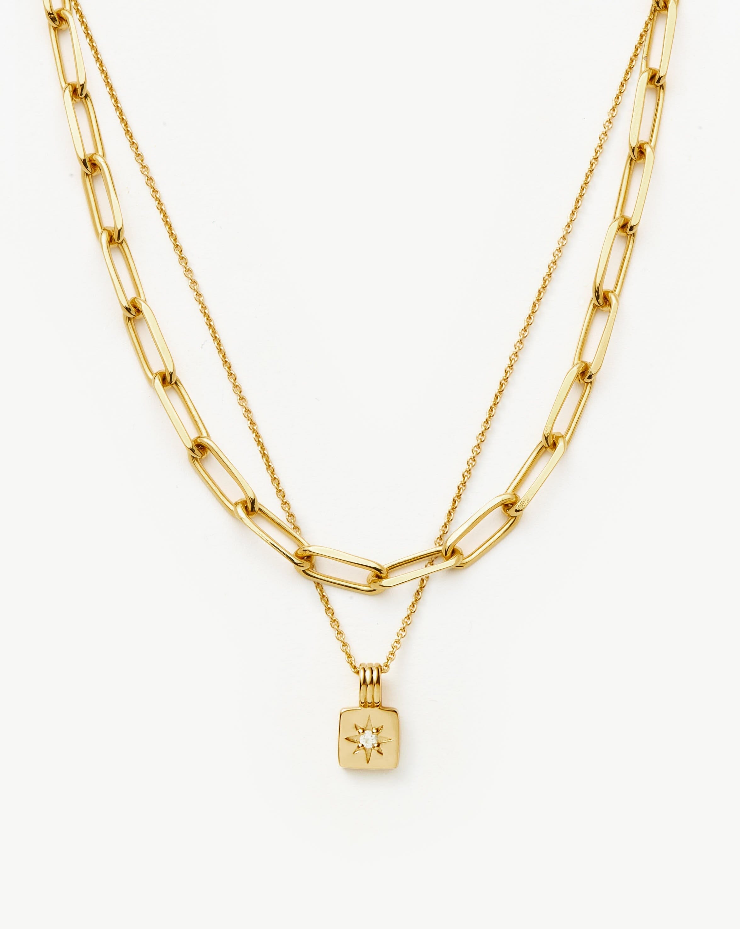 Star Ridge & Paperclip Chain Necklace Set | 18ct Gold Vermeil Cubic ...