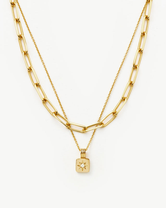 Star Ridge & Paperclip Chain Necklace Set | 18ct Gold Vermeil Cubic Zirconia