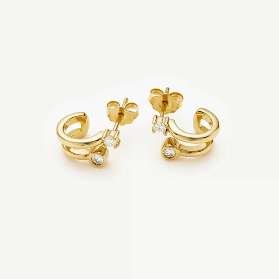 Stone Double Huggie Earrings | 18ct Gold Plated/Cubic Zirconia Earrings Missoma 