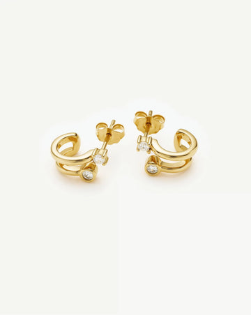 Stone Double Huggie Earrings | 18ct Gold Plated/Cubic Zirconia Earrings Missoma 