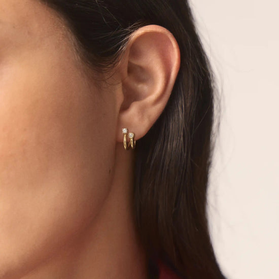 Stone Double Huggie Earrings | 18ct Gold Plated/Cubic Zirconia Earrings Missoma 