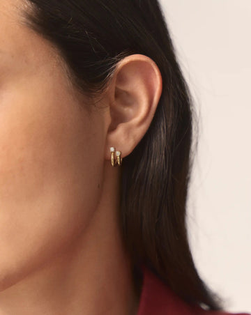 Stone Double Huggie Earrings | 18ct Gold Plated/Cubic Zirconia Earrings Missoma 