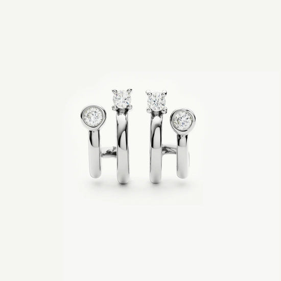 Stone Double Huggie Earrings | Silver Plated/Cubic Zirconia Earrings Missoma 