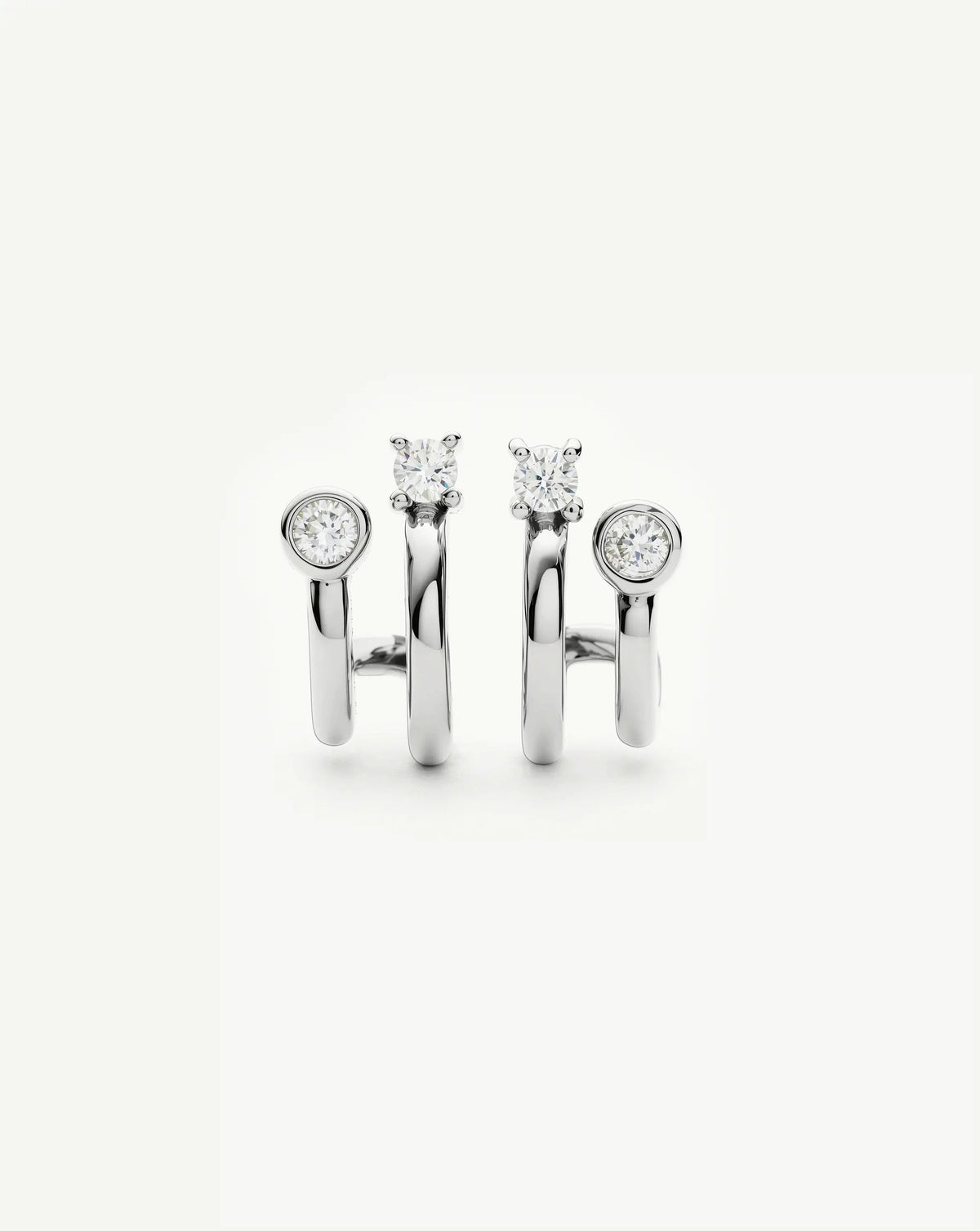 Stone Double Huggie Earrings | Silver Plated/Cubic Zirconia Earrings Missoma 