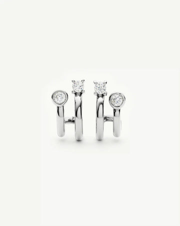 Stone Double Huggie Earrings | Silver Plated/Cubic Zirconia Earrings Missoma 