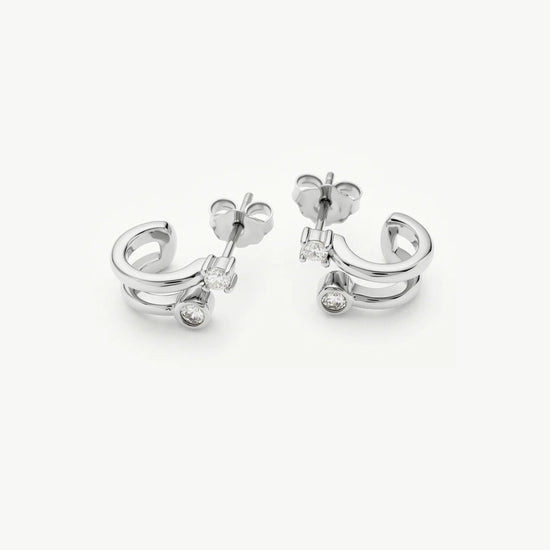 Stone Double Huggie Earrings | Silver Plated/Cubic Zirconia Earrings Missoma 