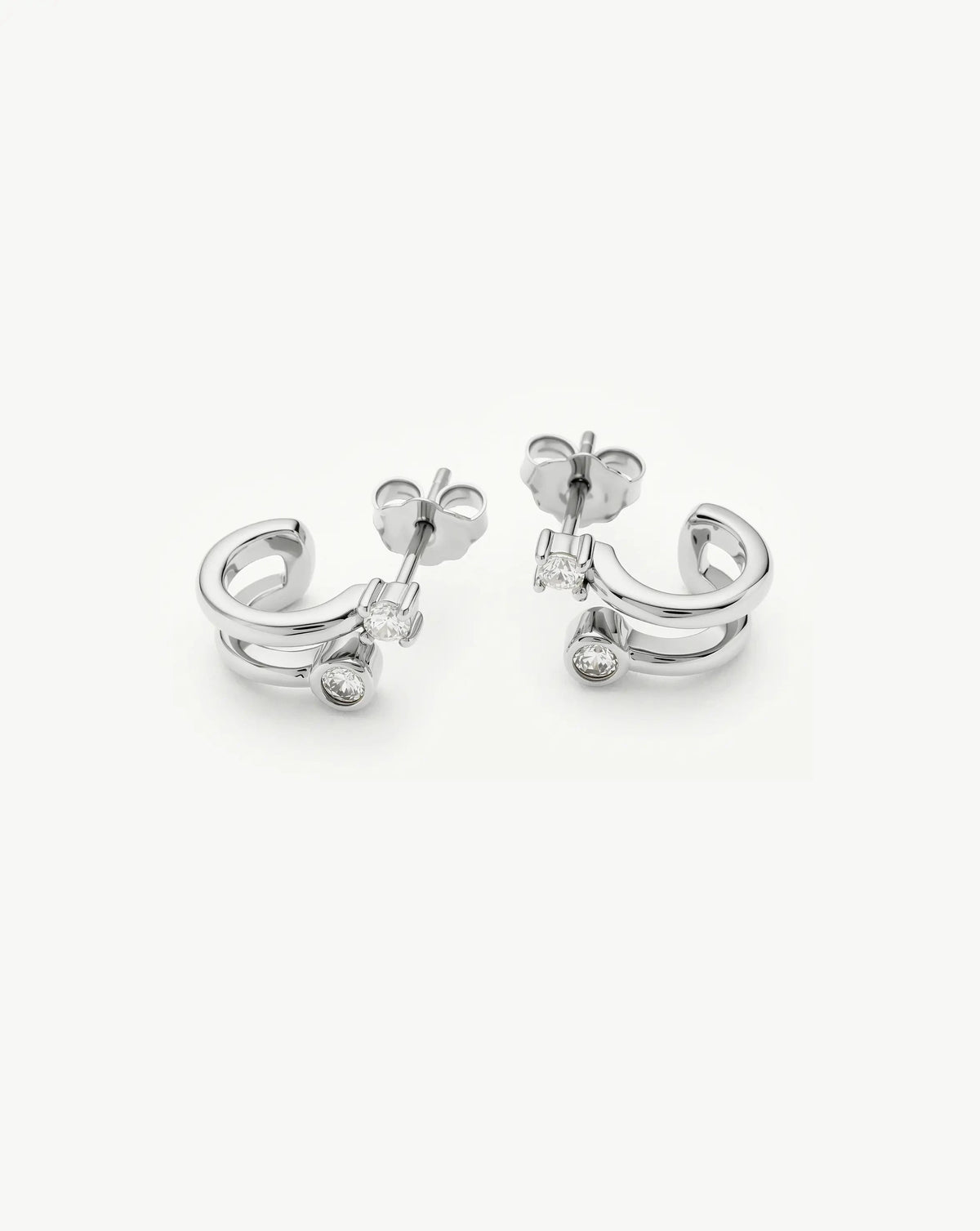 Stone Double Huggie Earrings | Silver Plated/Cubic Zirconia Earrings Missoma 