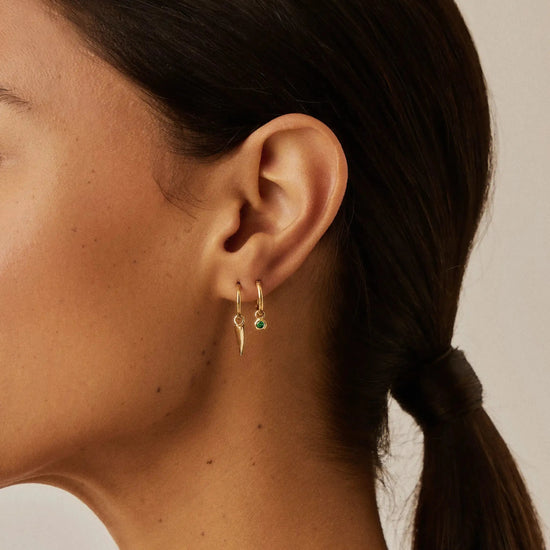 Tennis Charm Mini Hoop Earrings | 18ct Gold Vermeil/Emerald Green Nano-crystal Earrings Missoma 