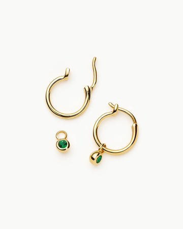 Tennis Charm Mini Hoop Earrings | 18ct Gold Vermeil/Emerald Green Nano-crystal Earrings Missoma 