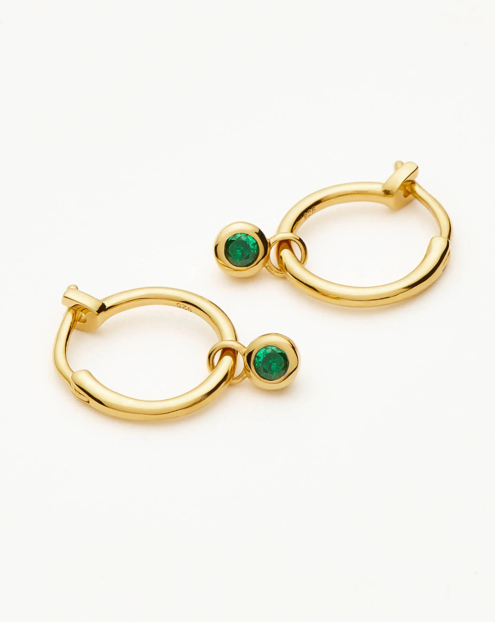 Tennis Charm Mini Hoop Earrings | 18ct Gold Vermeil/Emerald Green Nano-crystal Earrings Missoma 