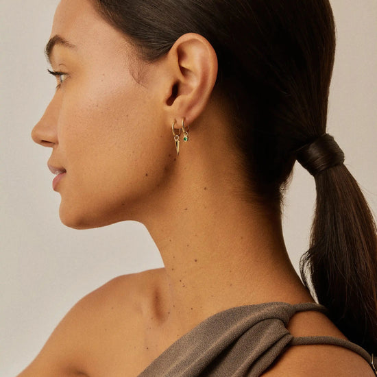 Tennis Charm Mini Hoop Earrings | 18ct Gold Vermeil/Emerald Green Nano-crystal Earrings Missoma 