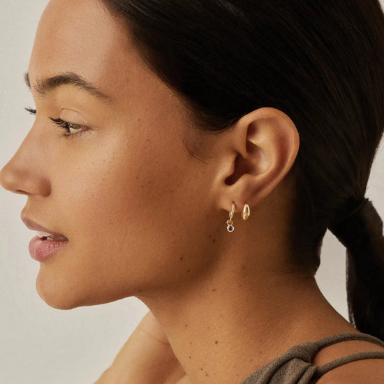 Tennis Charm Mini Hoop Earrings | 18ct Gold Vermeil/Sapphire Blue Nano-crystal Earrings Missoma 