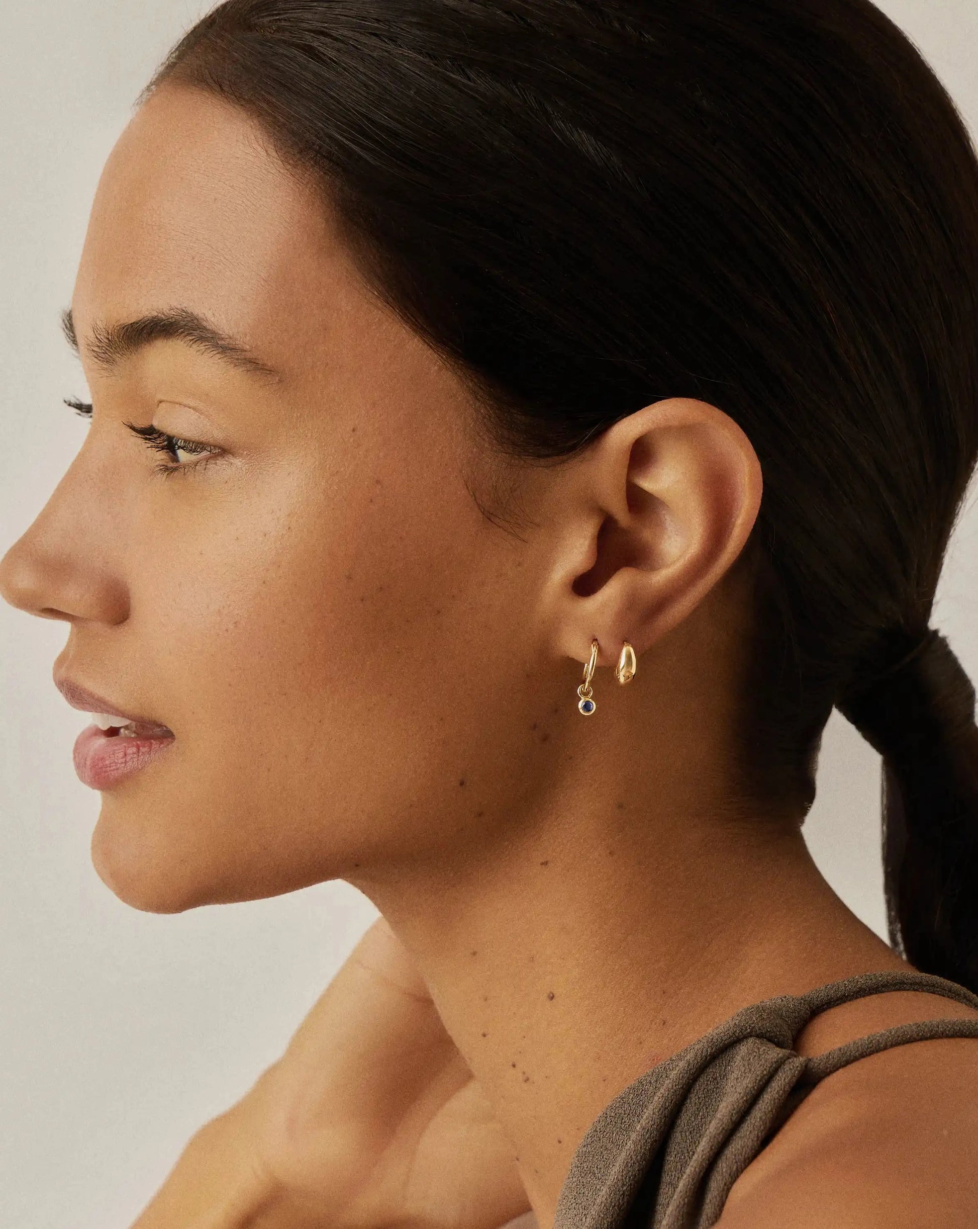 Tennis Charm Mini Hoop Earrings | 18ct Gold Vermeil/Sapphire Blue Nano-crystal Earrings Missoma 