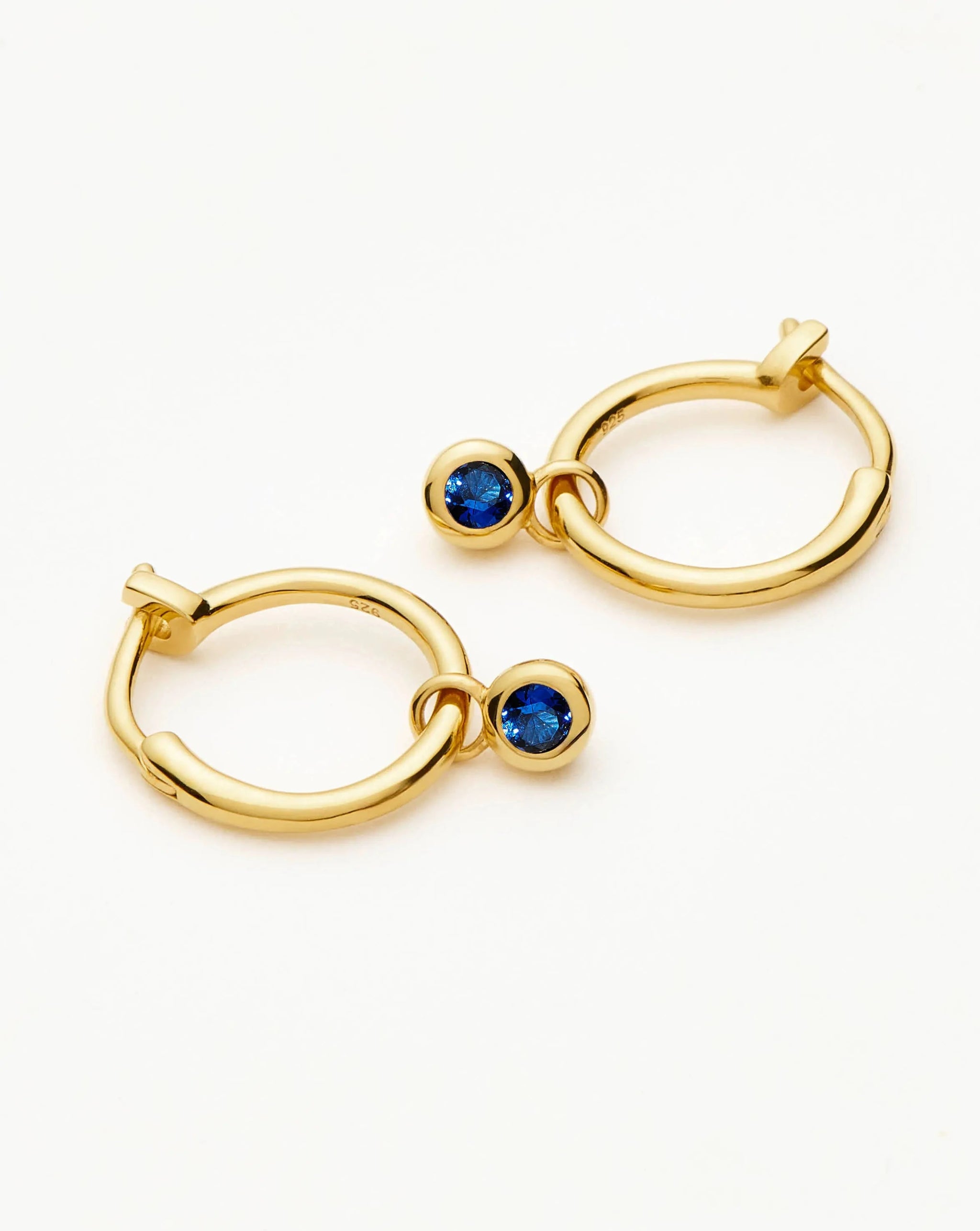 Tennis Charm Mini Hoop Earrings | 18ct Gold Vermeil/Sapphire Blue Nano-crystal Earrings Missoma 