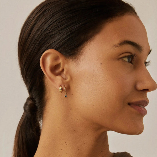 Tennis Charm Mini Hoop Earrings | 18ct Gold Vermeil/Sapphire Blue Nano-crystal Earrings Missoma 