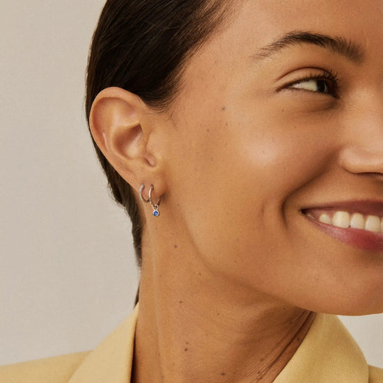 Tennis Charm Mini Hoop Earrings | Sterling Silver/Sapphire Blue Nano-crystal Earrings Missoma 