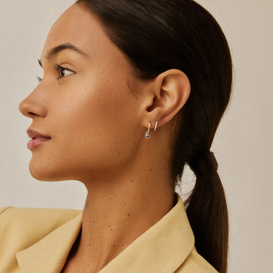 Tennis Charm Mini Hoop Earrings | Sterling Silver/Sapphire Blue Nano-crystal Earrings Missoma 