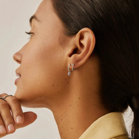 Tennis Charm Mini Hoop Earrings | Sterling Silver/Sapphire Blue Nano-crystal Earrings Missoma 