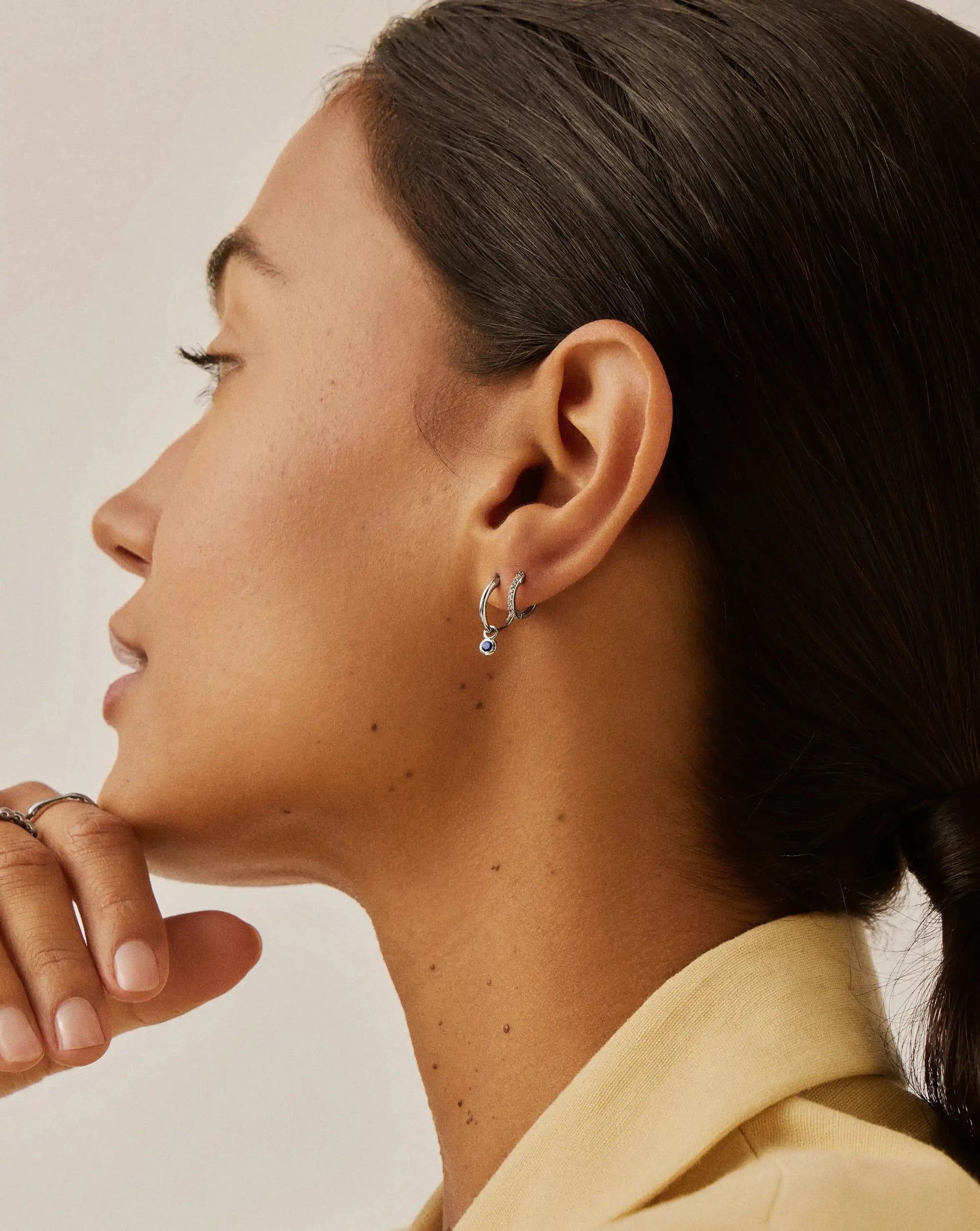 Tennis Charm Mini Hoop Earrings | Sterling Silver/Sapphire Blue Nano-crystal Earrings Missoma 