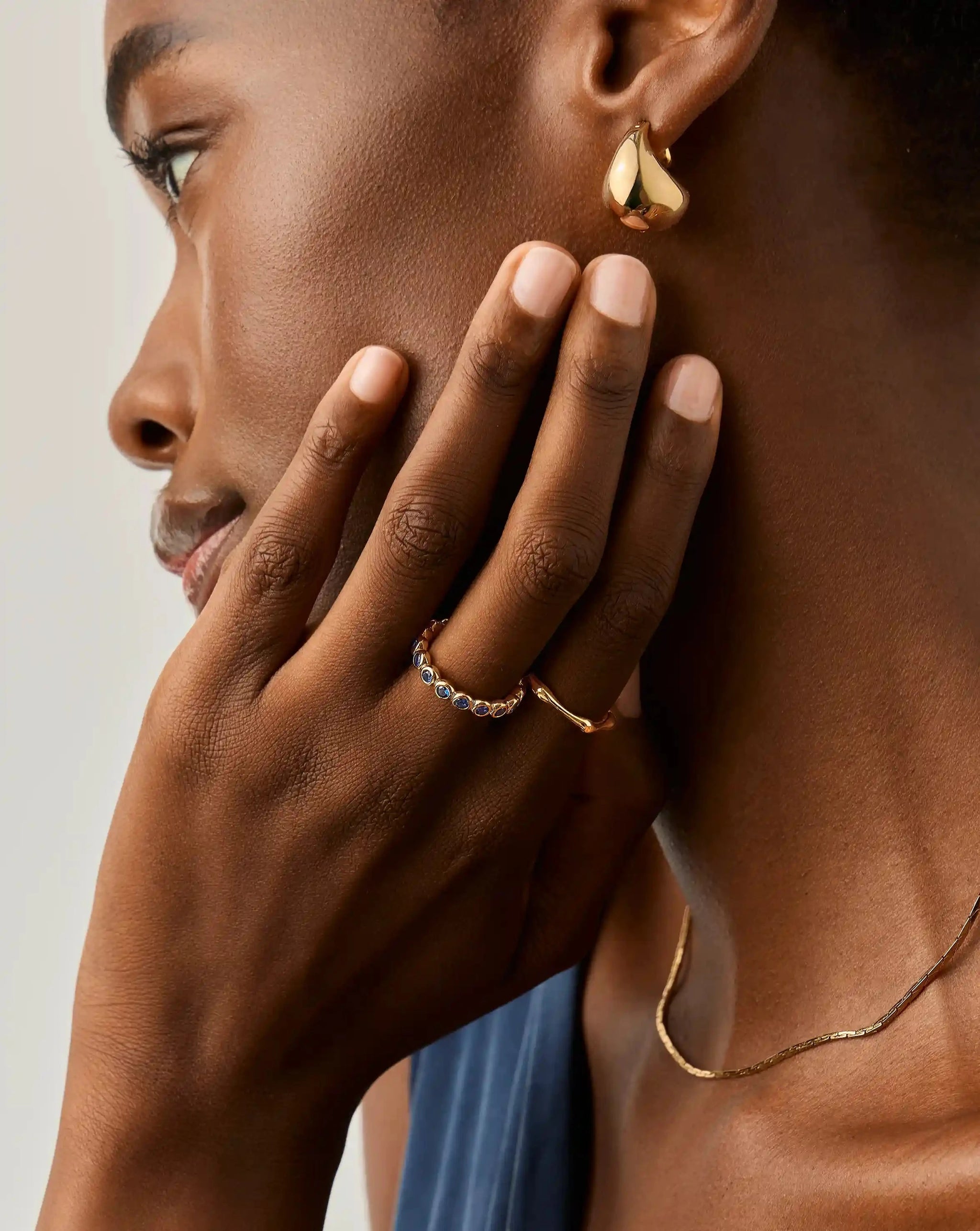 Tennis Eternity Stacking Ring | 18ct Gold Vermeil/Sapphire Blue Nano-crystal Rings Missoma 