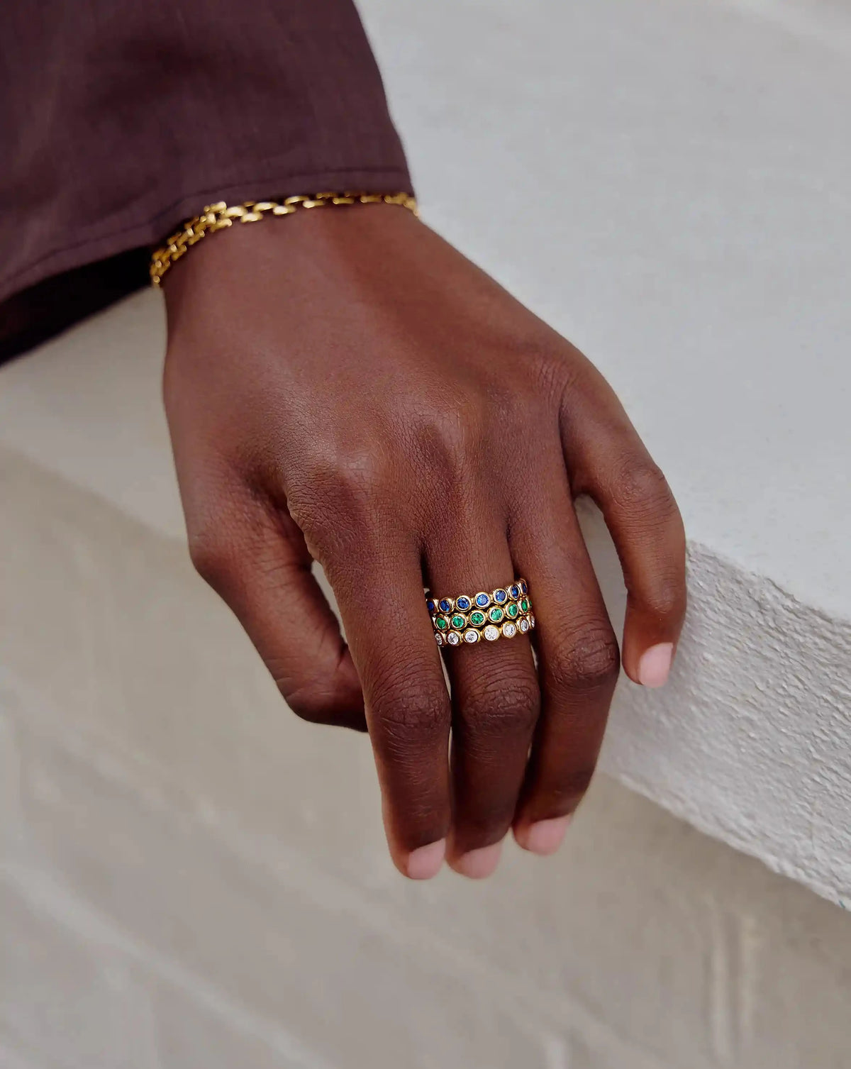 Tennis Eternity Stacking Ring | 18ct Gold Vermeil/Sapphire Blue Nano-crystal Rings Missoma 