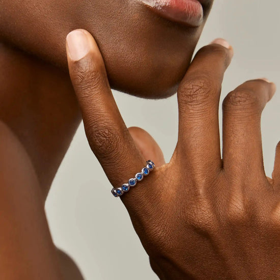 Tennis Eternity Stacking Ring | Sterling Silver/Sapphire Blue Nano-crystal Rings Missoma 