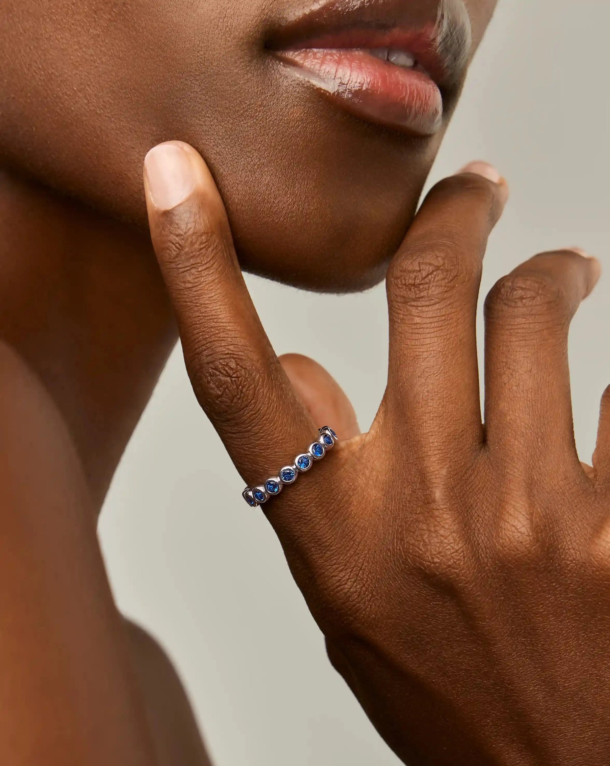 Tennis Eternity Stacking Ring | Sterling Silver/Sapphire Blue Nano-crystal Rings Missoma 