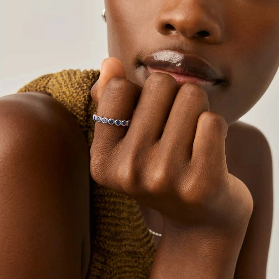 Tennis Eternity Stacking Ring | Sterling Silver/Sapphire Blue Nano-crystal Rings Missoma 