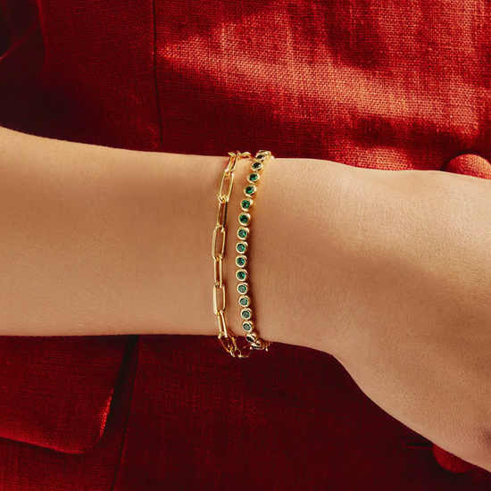 Tennis Round Bracelet | 18ct Gold Vermeil/Emerald Green Nano-crystal Bracelets Missoma 