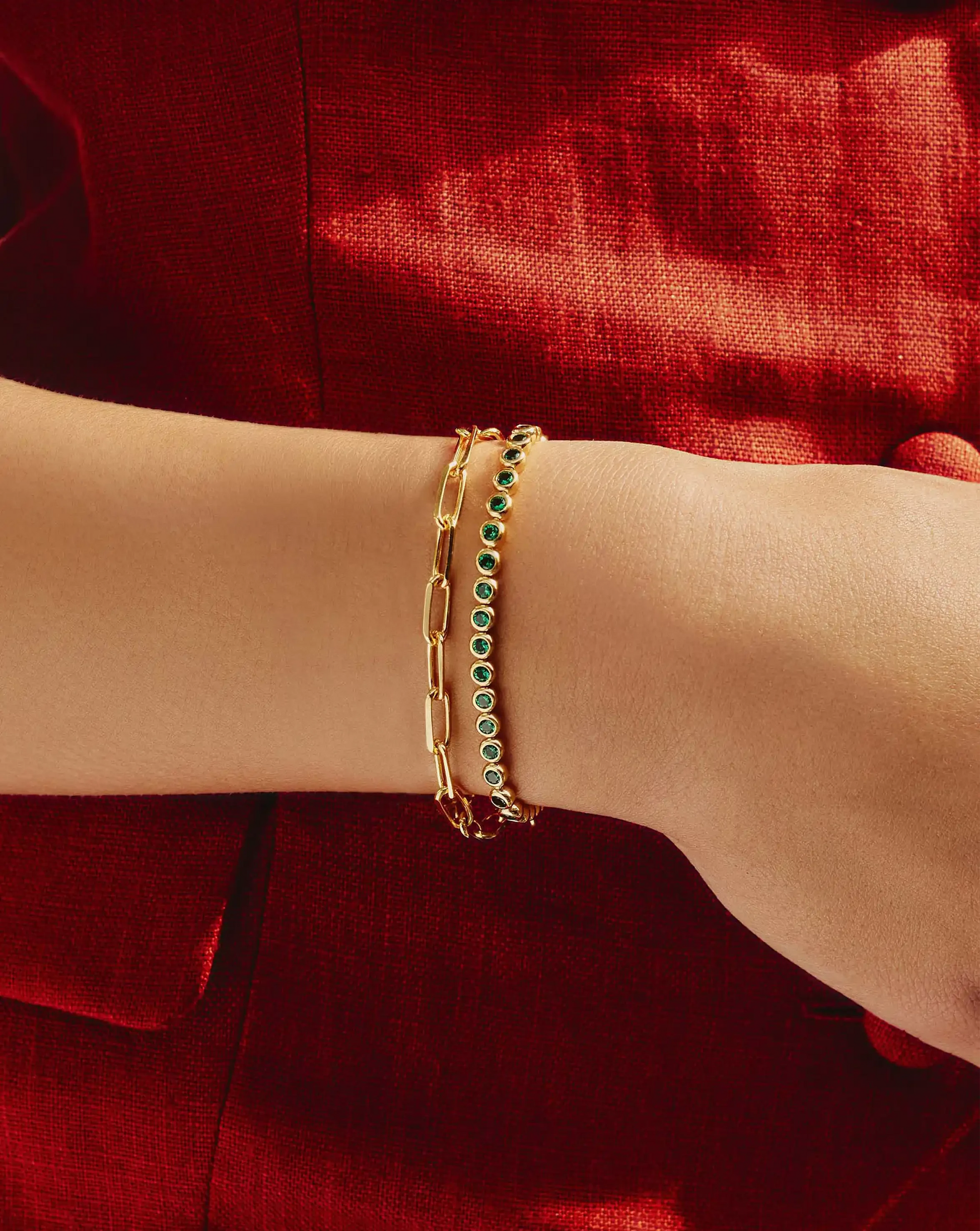 Tennis Round Bracelet | 18ct Gold Vermeil/Emerald Green Nano-crystal Bracelets Missoma 