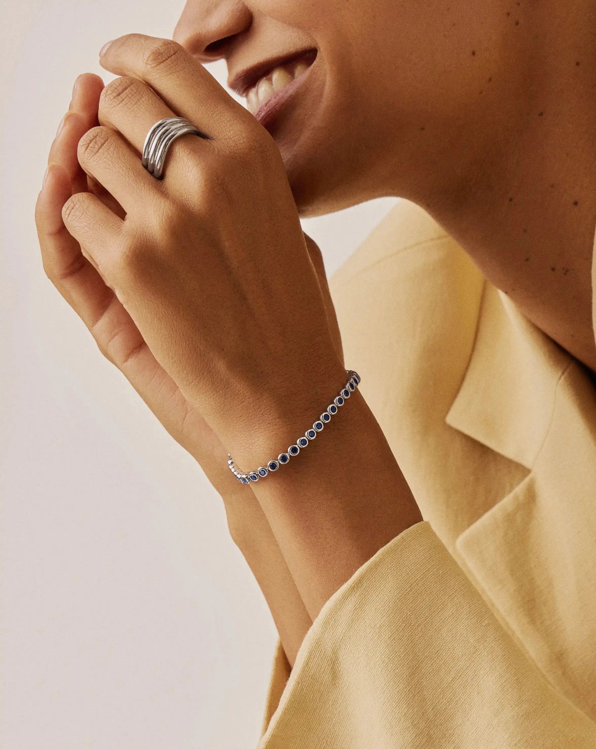 Tennis Round Bracelet | Sterling Silver/Sapphire Blue Nano-crystal Bracelets Missoma 