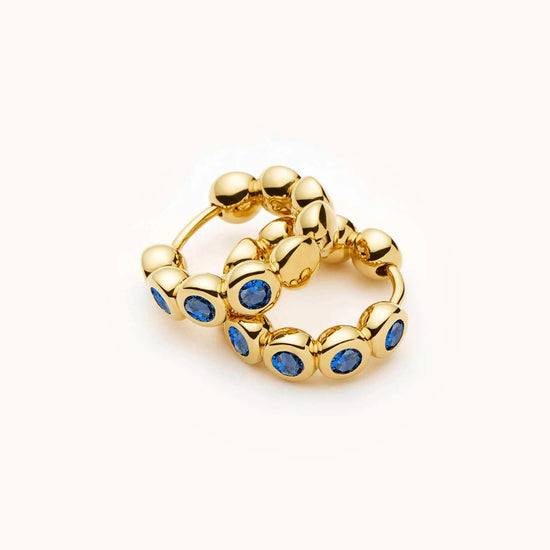 Tennis Small Hoop Earrings | 18ct Gold Plated/Sapphire Blue Nano-crystal Earrings Missoma 