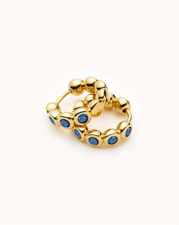 Tennis Small Hoop Earrings | 18ct Gold Plated/Sapphire Blue Nano-crystal Earrings Missoma 