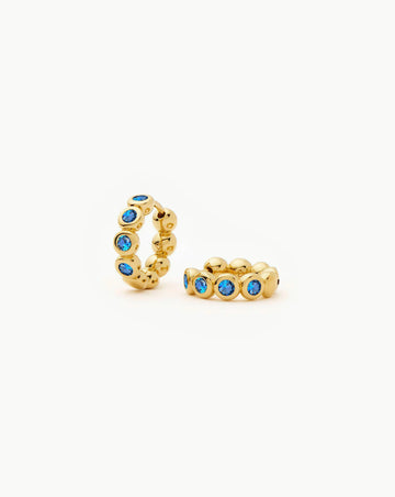 Tennis Small Hoop Earrings | 18ct Gold Plated/Sapphire Blue Nano-crystal Earrings Missoma 