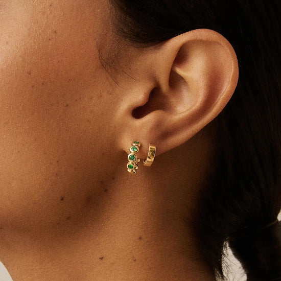 Tennis Small Hoop Earrings | 18ct Gold Vermeil/Emerald Green Nano-crystal Earrings Missoma 