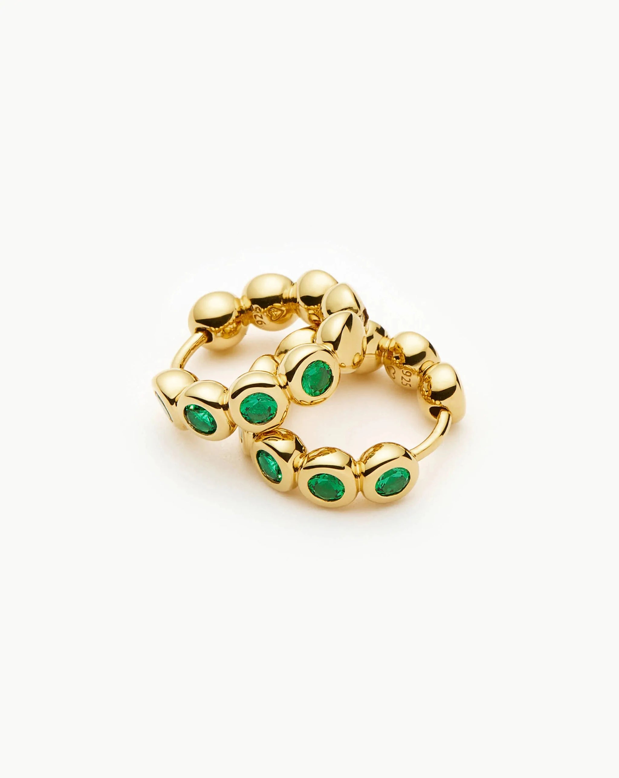 Tennis Small Hoop Earrings | 18ct Gold Vermeil/Emerald Green Nano-crystal Earrings Missoma 
