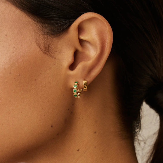 Tennis Small Hoop Earrings | 18ct Gold Vermeil/Emerald Green Nano-crystal Earrings Missoma 