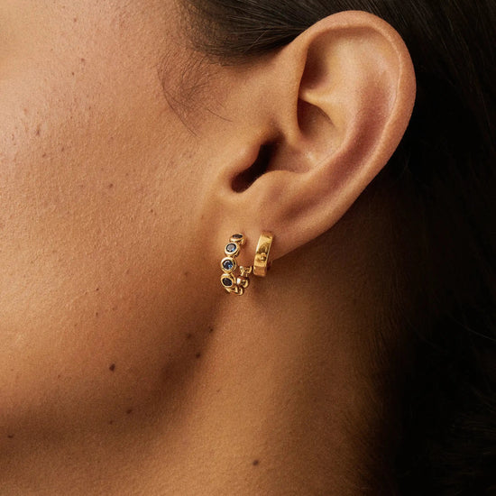 Tennis Small Hoop Earrings | 18ct Gold Vermeil/Sapphire Blue Nano-crystal Earrings Missoma 
