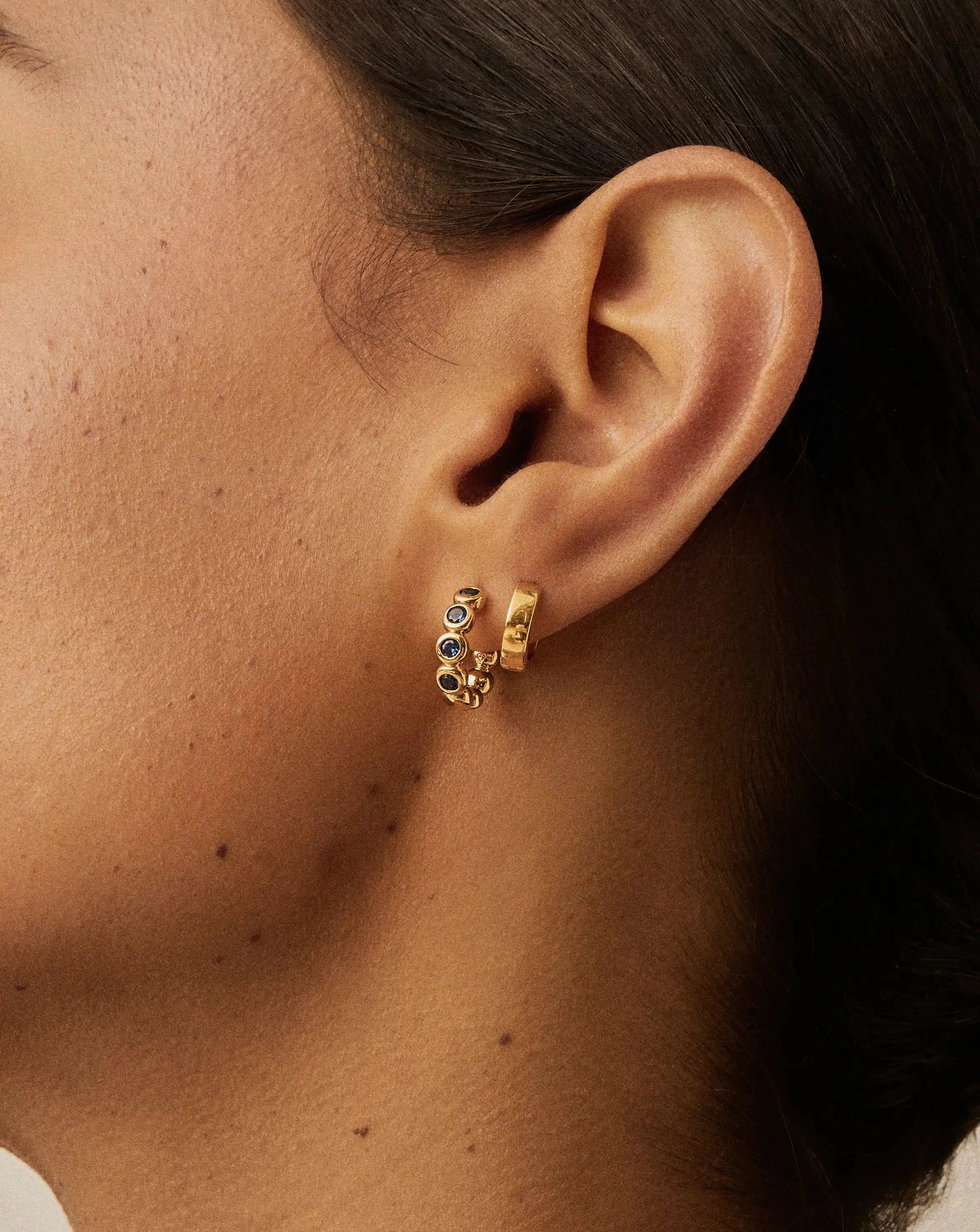 Tennis Small Hoop Earrings | 18ct Gold Vermeil/Sapphire Blue Nano-crystal Earrings Missoma 