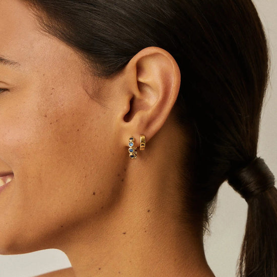 Tennis Small Hoop Earrings | 18ct Gold Vermeil/Sapphire Blue Nano-crystal Earrings Missoma 