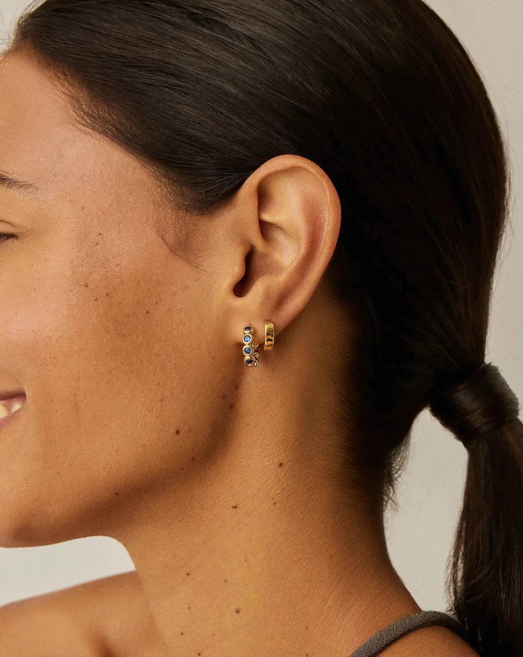 Tennis Small Hoop Earrings | 18ct Gold Vermeil/Sapphire Blue Nano-crystal Earrings Missoma 