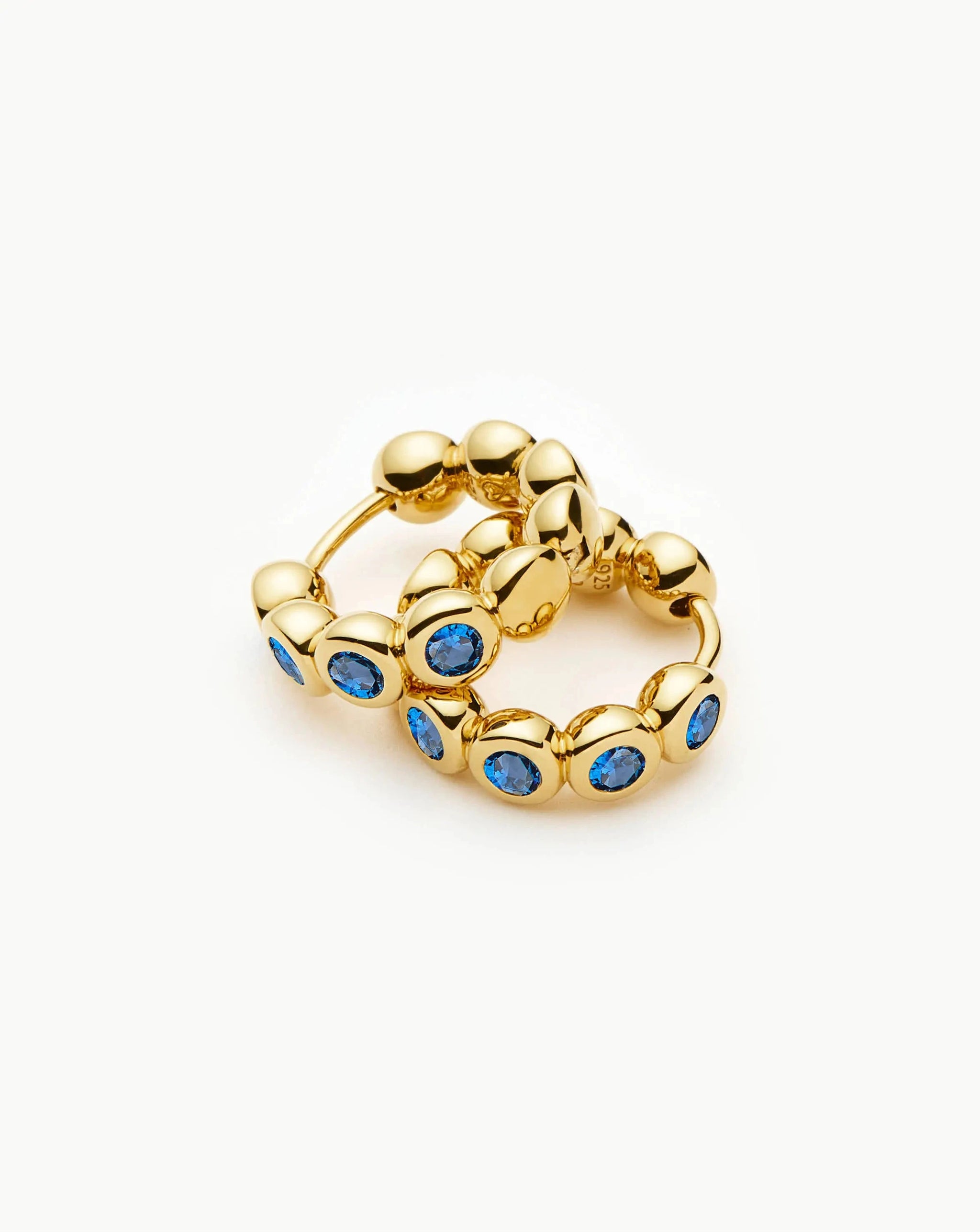 Tennis Small Hoop Earrings | 18ct Gold Vermeil/Sapphire Blue Nano-crystal Earrings Missoma 