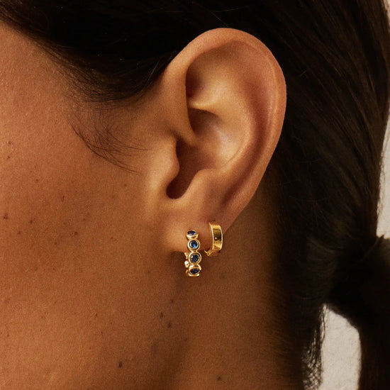 Tennis Small Hoop Earrings | 18ct Gold Vermeil/Sapphire Blue Nano-crystal Earrings Missoma 