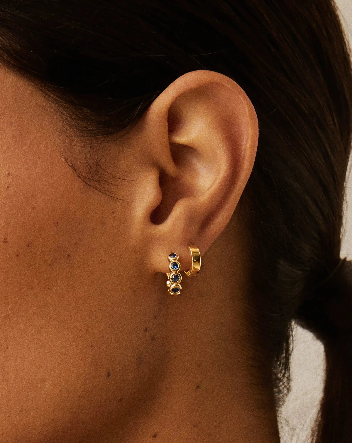 Tennis Small Hoop Earrings | 18ct Gold Vermeil/Sapphire Blue Nano-crystal Earrings Missoma 