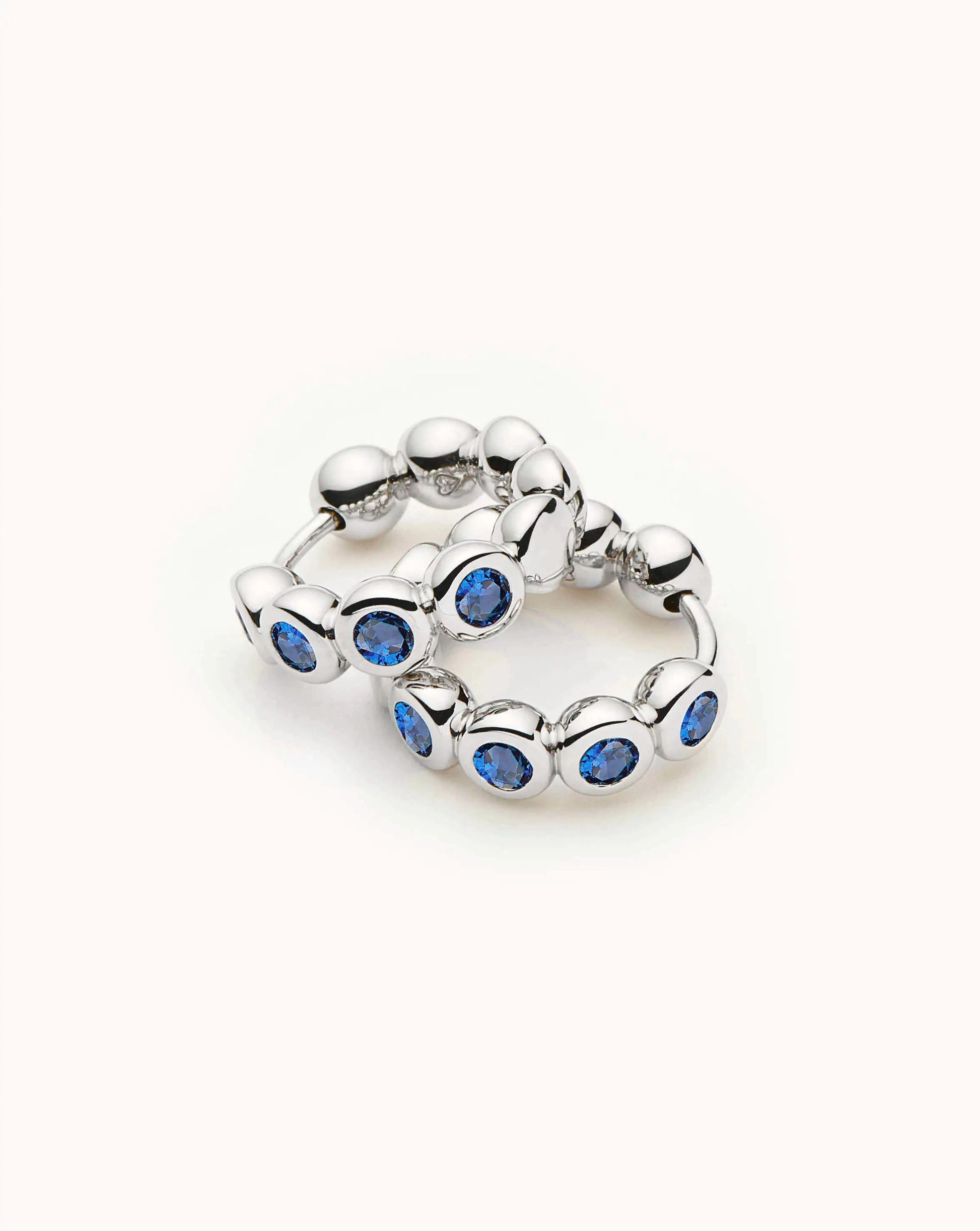 Tennis Small Hoop Earrings | Silver Plated/Sapphire Blue Nano-crystal Earrings Missoma 