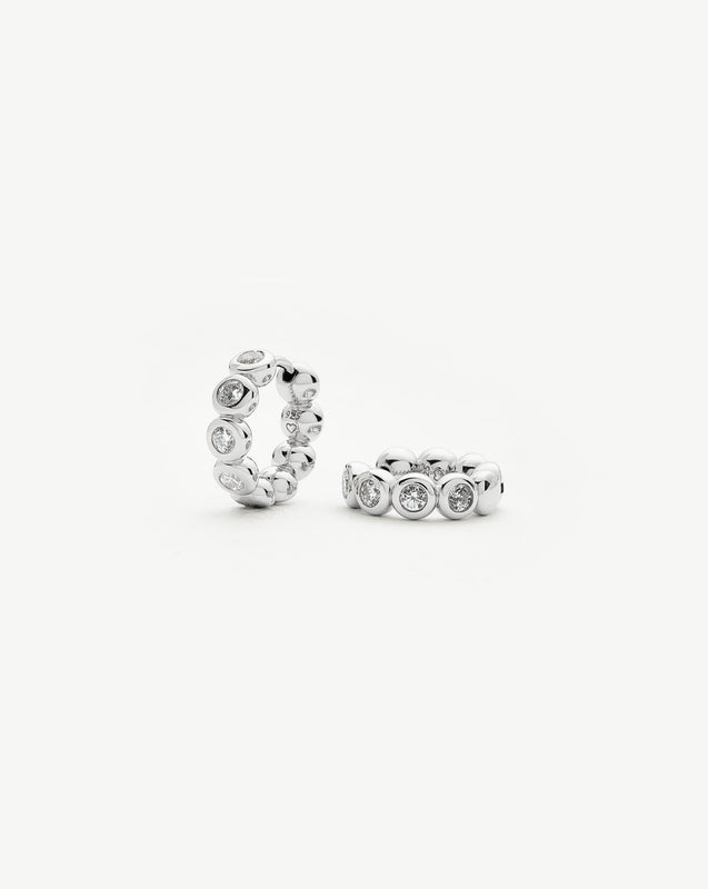 Tennis Small Hoop Earrings| Silver Plated Cubic Zirconia