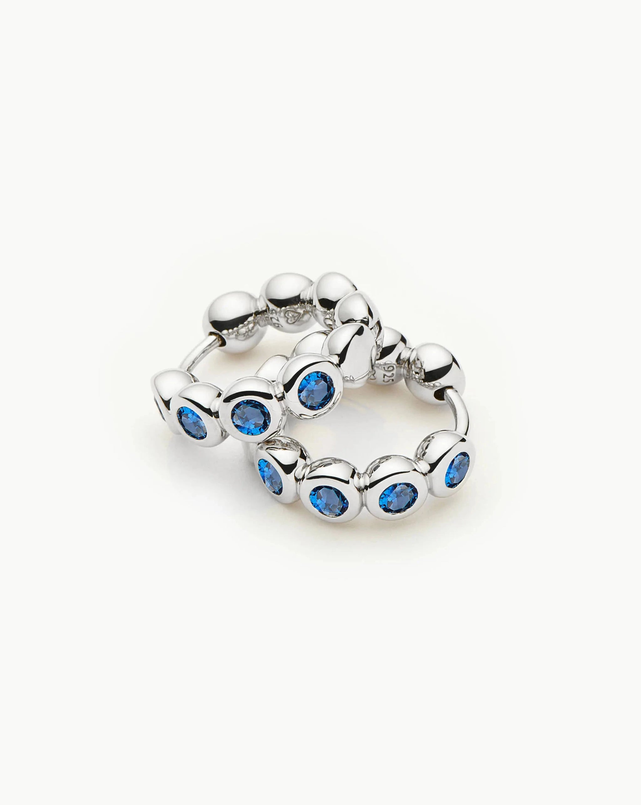 Tennis Small Hoop Earrings | Sterling Silver/Sapphire Blue Nano-crystal Earrings Missoma 