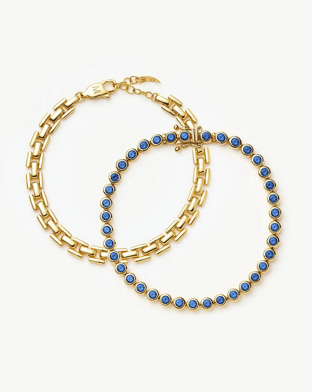 Tennis & Timepiece Bracelet Set | 18ct Gold Plated/18ct Gold Vermeil/Sapphire Blue Nano-crystal