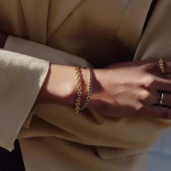 Tennis & Timepiece Bracelet Set | 18ct Gold Plated/18ct Gold Vermeil/Sapphire Blue Nano-crystal Bracelets Missoma 