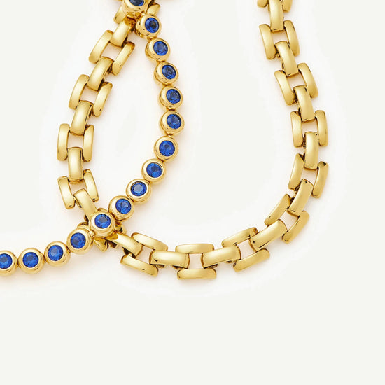Tennis & Timepiece Bracelet Set | 18ct Gold Plated/18ct Gold Vermeil/Sapphire Blue Nano-crystal Bracelets Missoma 